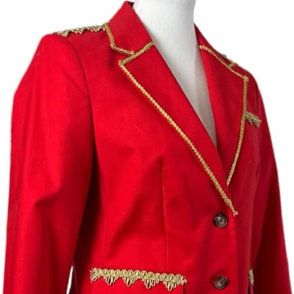 Tommy Hilfiger Blazer Military Style 2 Button Red Gold Braiding Women’s Size 6 - Picture 8 of 16